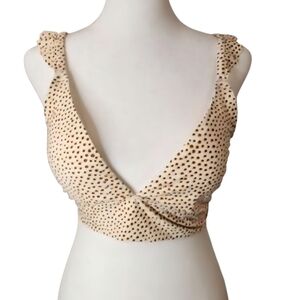 Aerie Cream and Brown Polka Dot Swim Top